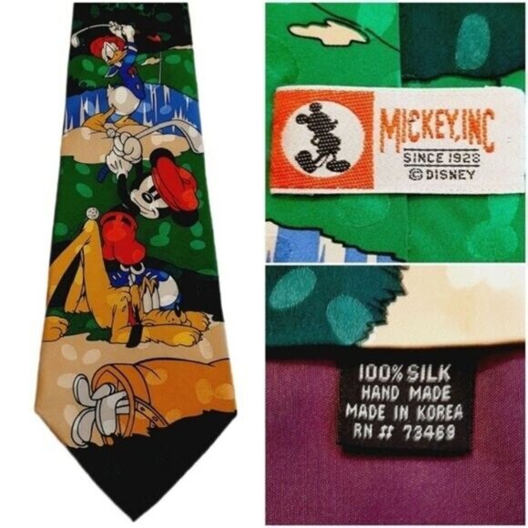 DISNEY | Vintage Handmade 100% Silk Golf Men's Necktie Mickey Inc. - Picture 1 of 11